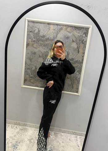 Nakışlı Siyah Kadın Mini Eşofman Takımı - Görsel 12