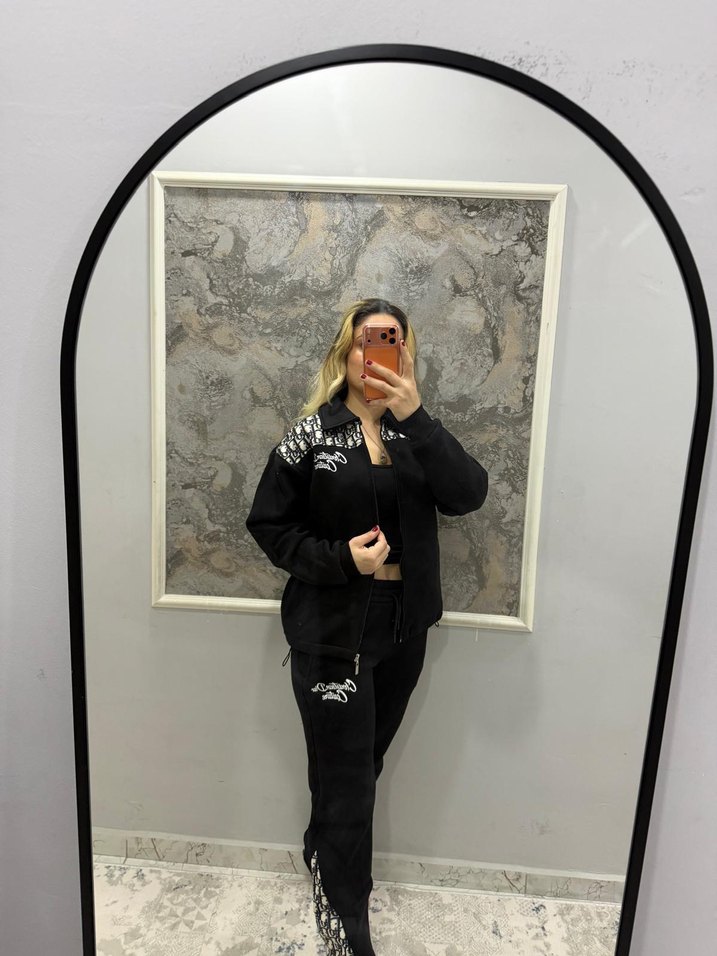 Nakışlı Siyah Kadın Mini Eşofman Takımı - Görsel 5