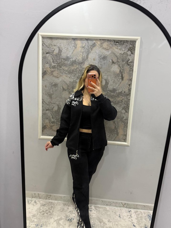 Nakışlı Siyah Kadın Mini Eşofman Takımı - Görsel 4