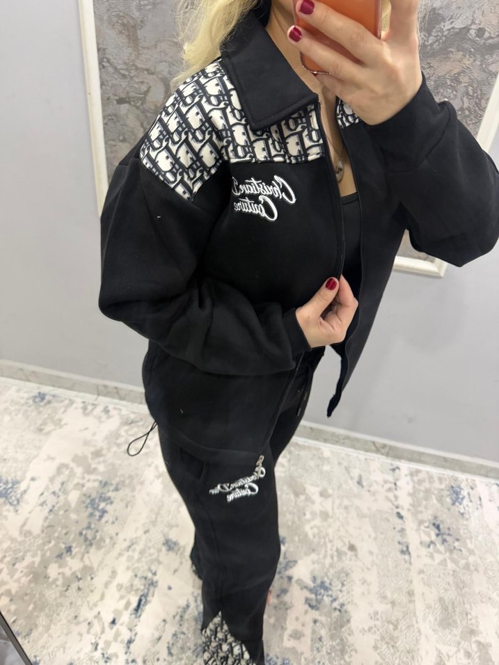 Nakışlı Siyah Kadın Mini Eşofman Takımı - Görsel 3