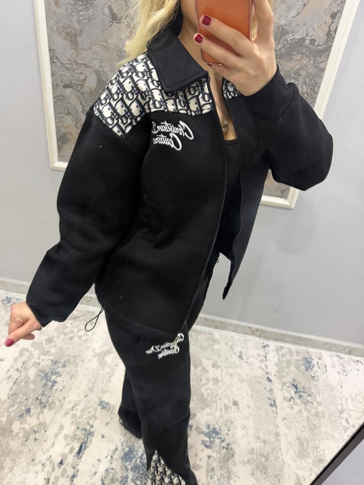 Nakışlı Siyah Kadın Mini Eşofman Takımı - Görsel 2