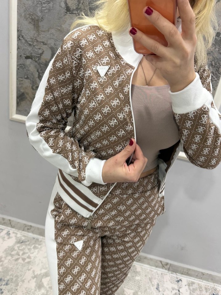 Kahverengi Yılan Desenli Kadın Eşofman Takımı - Görsel 2
