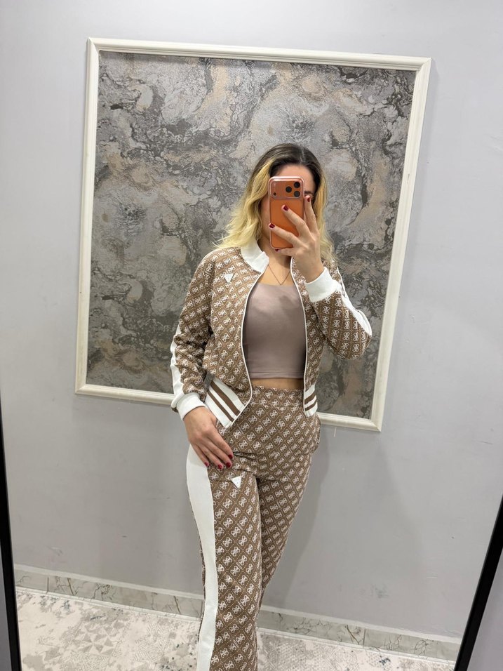 Kadın Kahverengi Desenli Triko Eşofman Takımı - Görsel 5