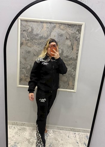 Kadın Siyah Uzun Kollu Oversize Eşofman Takımı - Görsel 4