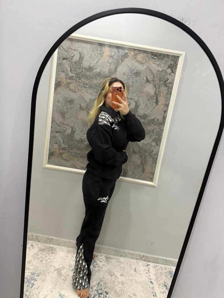 Kadın Siyah Uzun Kollu Oversize Eşofman Takımı - Görsel 2