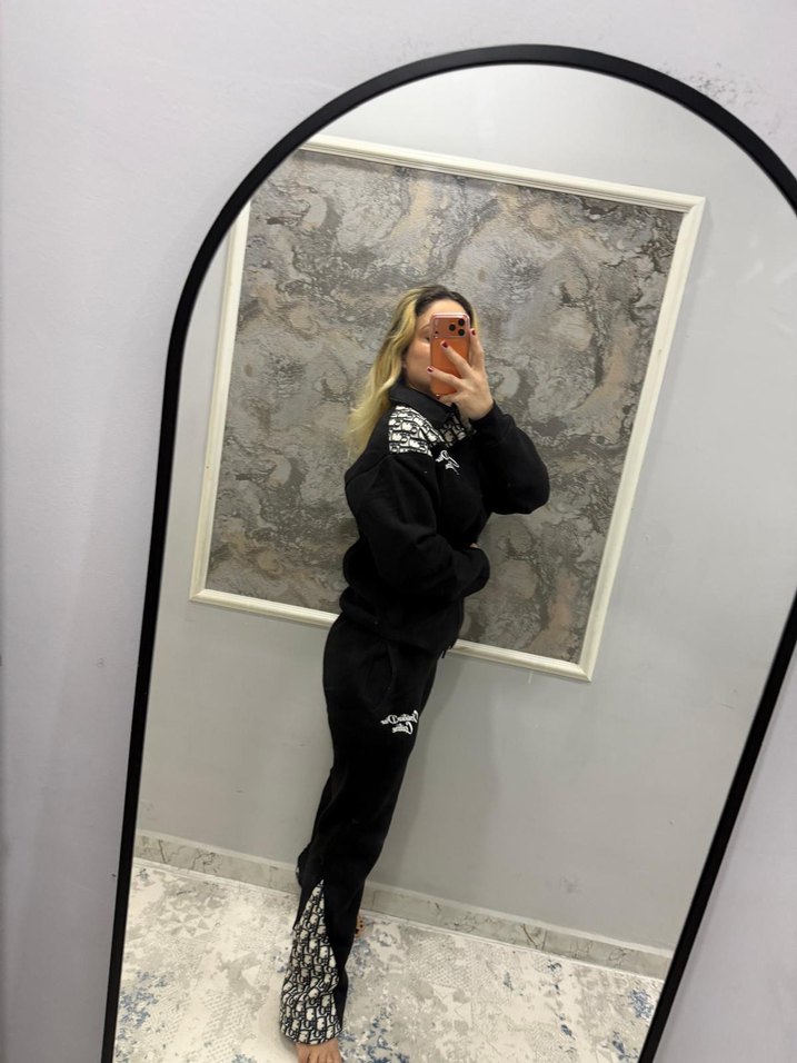 Kadın Siyah Uzun Kollu Oversize Eşofman Takımı - Görsel 3