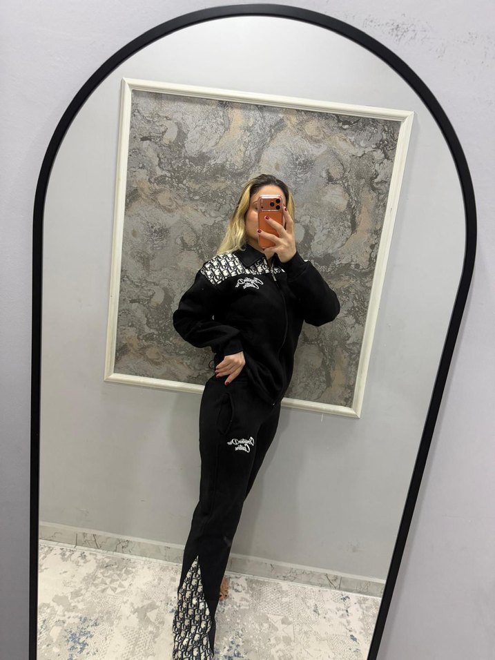 Kadın Siyah Uzun Kollu Oversize Eşofman Takımı - Görsel 5