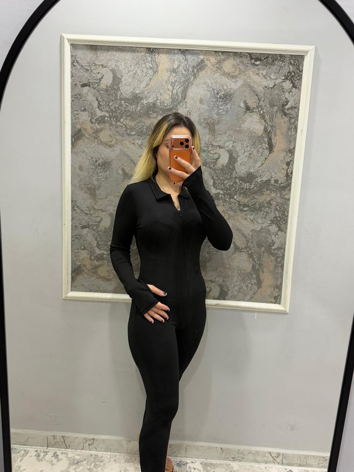 Siyah Uzun Kollu Dar Kesim Tulum - Görsel 5