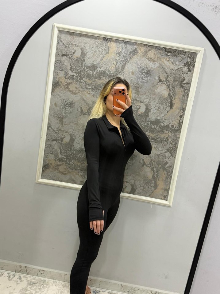 Siyah Uzun Kollu Dar Kesim Tulum - Görsel 2