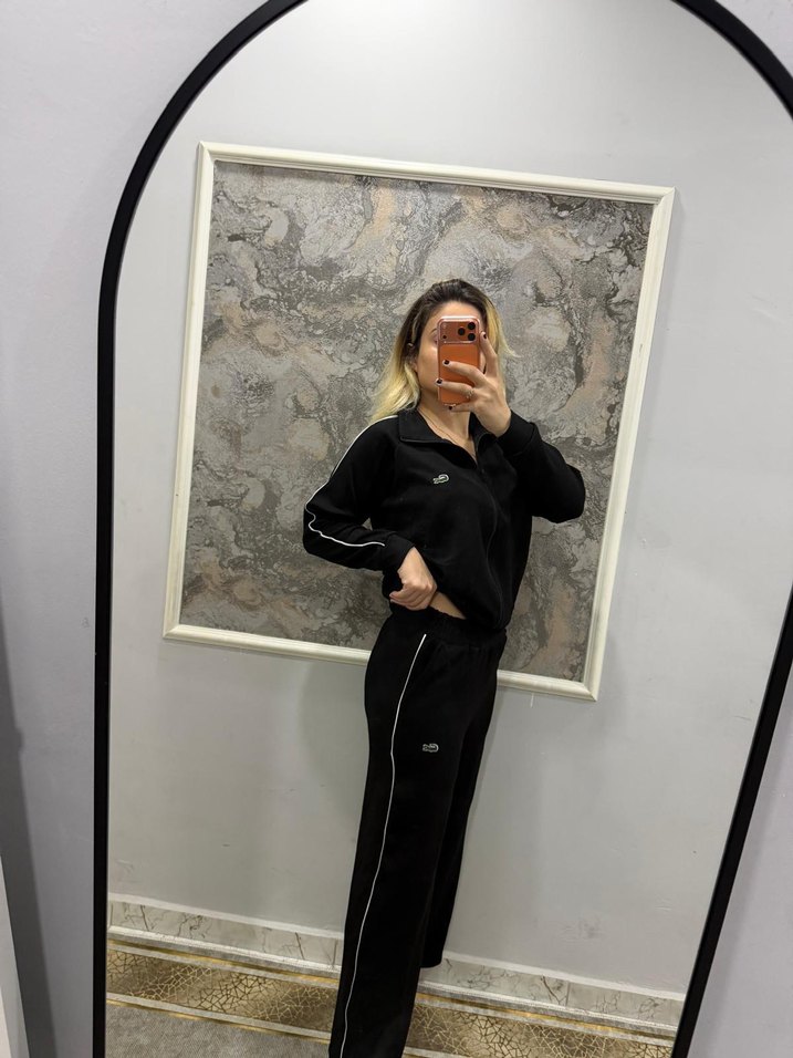 Siyah Yüksek Yakalı Kadın Eşofman Takımı - Görsel 5