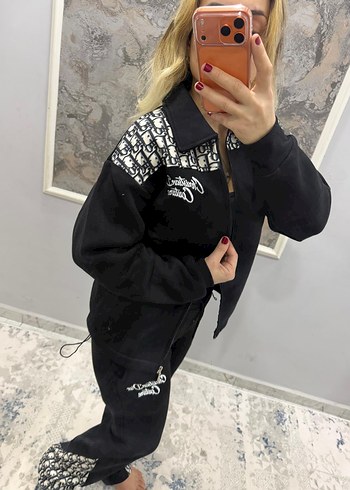 Siyah Nakışlı Fermuarlı Kadın Eşofman Takımı - Görsel 3