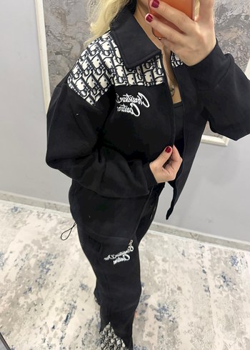 Siyah Nakışlı Fermuarlı Kadın Eşofman Takımı - Görsel 2