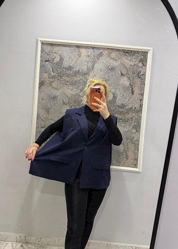 Kemerli Koyu Mavi Mini Kadın Blazer - Görsel 4