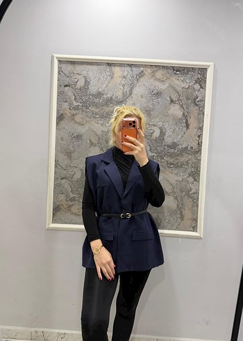 Kemerli Koyu Mavi Mini Kadın Blazer - Görsel 2