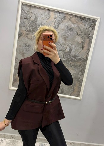 Kemerli Kısa Lacivert Kadın Blazer Ceket - Görsel 8