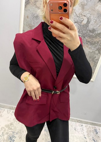 Kemerli Kısa Lacivert Kadın Blazer Ceket - Görsel 7