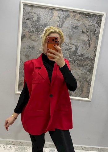 Kahverengi Deri Kemerli Kolsuz Mini Blazer - Görsel 5