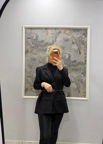 Kahverengi Deri Kemerli Kolsuz Mini Blazer - Görsel 6