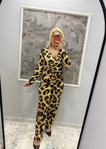 Kahverengi Leopar Desenli Kadın Tulum - Görsel 8