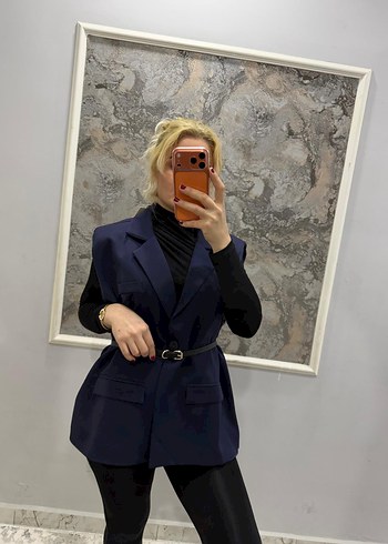 Kemerli Kırmızı Kolsuz Mini Blazer - Görsel 11