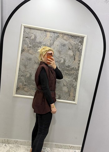 Kemerli Kırmızı Kolsuz Mini Blazer - Görsel 2