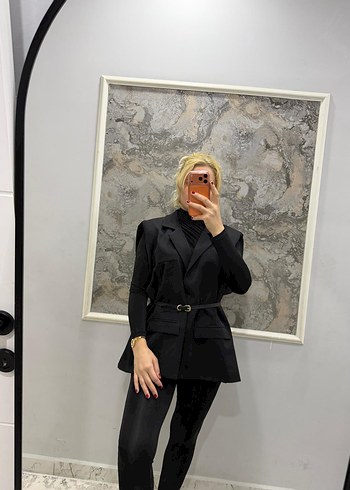 Kemerli Kısa Lacivert Kadın Blazer Ceket - Görsel 7