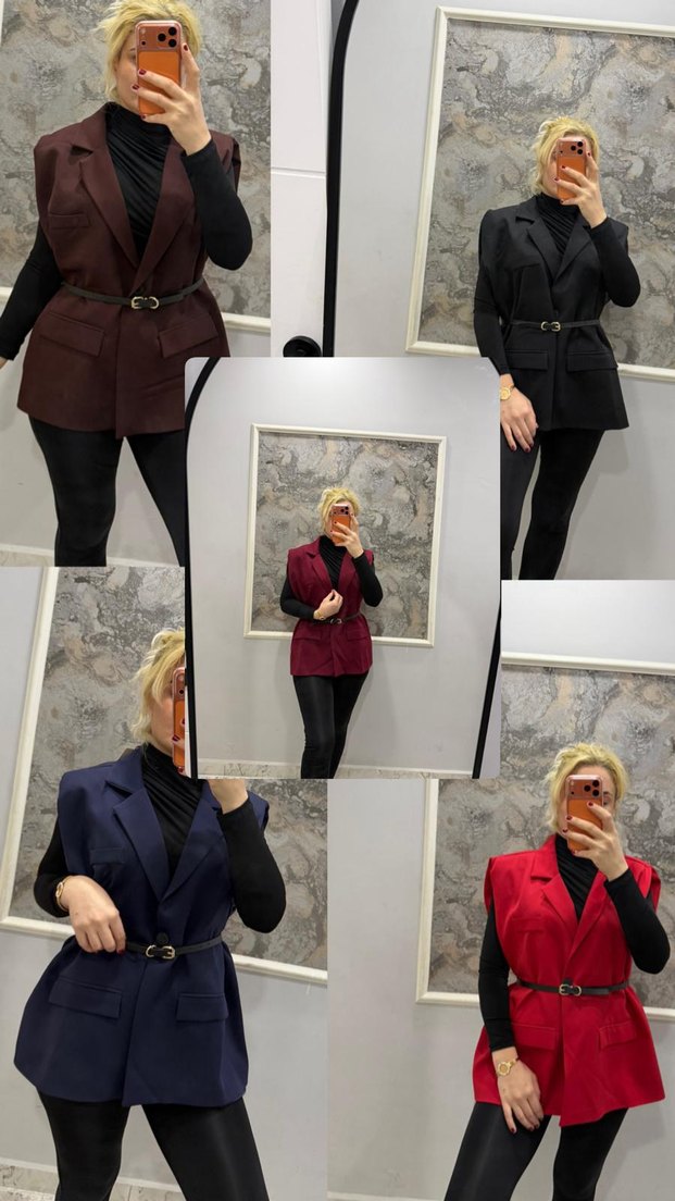 Kemerli Kısa Lacivert Kadın Blazer Ceket - Görsel 3