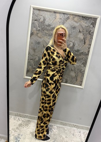 Leopar Desenli Kadın Uzun Tulum - Görsel 7