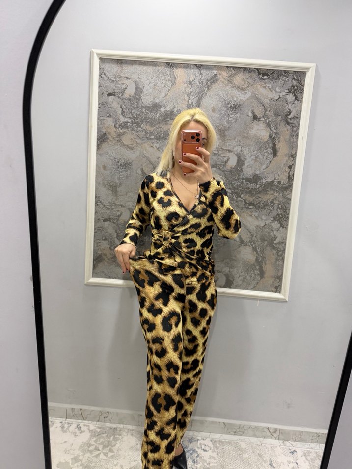 Leopar Desenli Kadın Uzun Tulum - Görsel 4