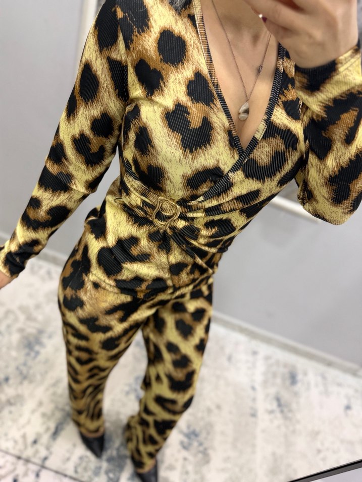 Leopar Desenli Kadın Uzun Tulum - Görsel 2