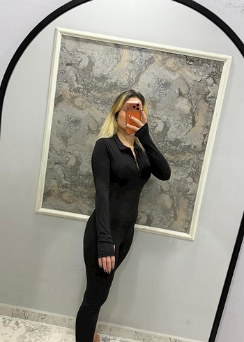 Siyah Uzun Kollu Yüksek Yakalı Kadın Tulum - Görsel 6