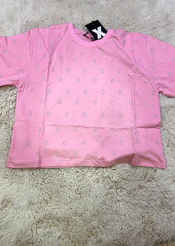 s Beden pembe Renk Pembe Mini Payetli Kadın Tişört