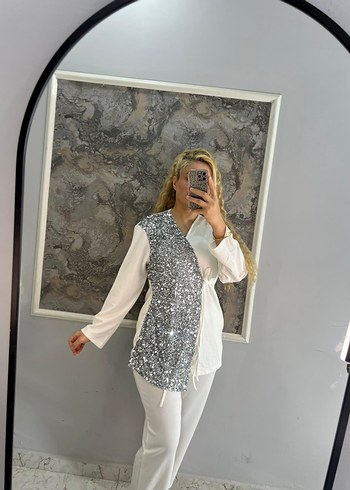 m Beden Kadın Gri Uzun Kollu Tüylü Street Wear Takım