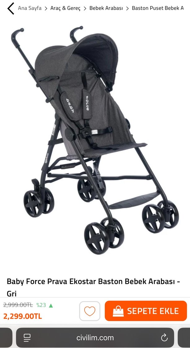 Baby Force Siyah Baston Bebek Arabası - Görsel 5