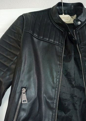Zara Siyah Parlak Biker Deri Kadın Ceket
