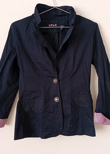 Düğmeli Lacivert Kadın Keten Blazer Ceket