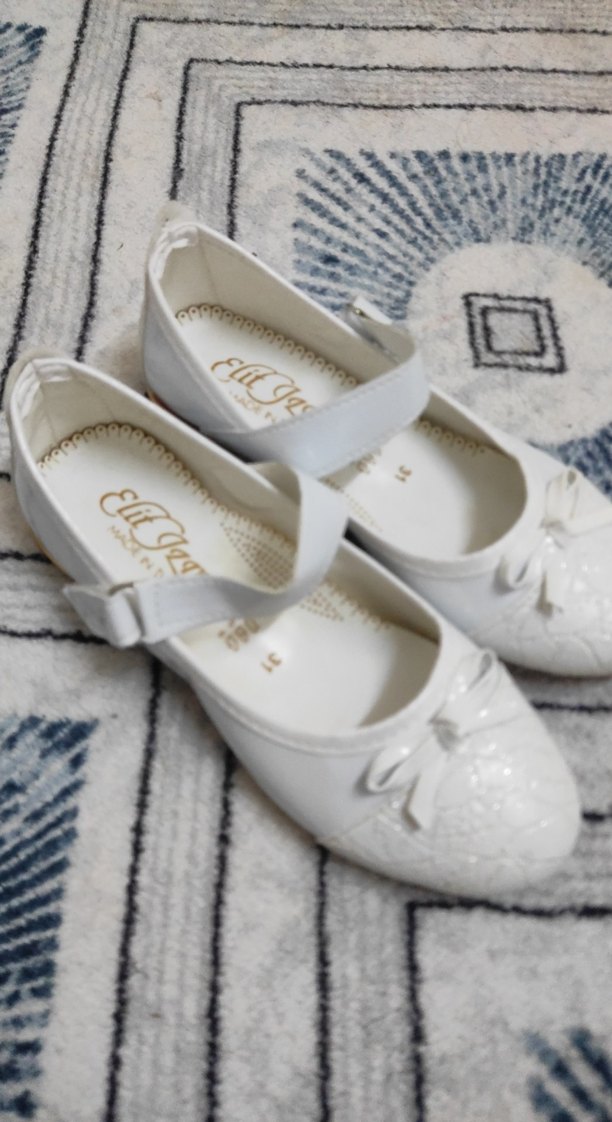 Beyaz Nakışlı Kız Çocuk Babet - Görsel 5