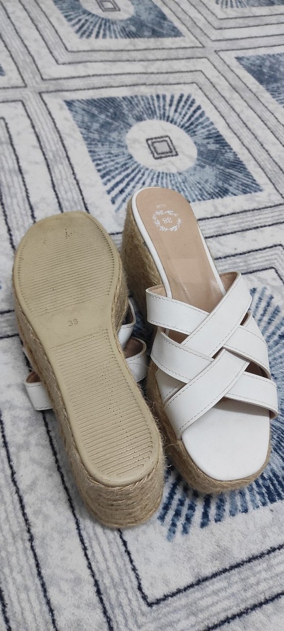 Beyaz Kadın Dolgu Topuklu Espadril Terlik - Görsel 2