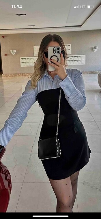 Siyah düz straplez detaylı elbise
