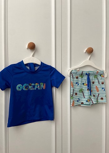 Erkek Çocuk Renkli Baskılı Mavi Mayo Takımı - Görsel 2