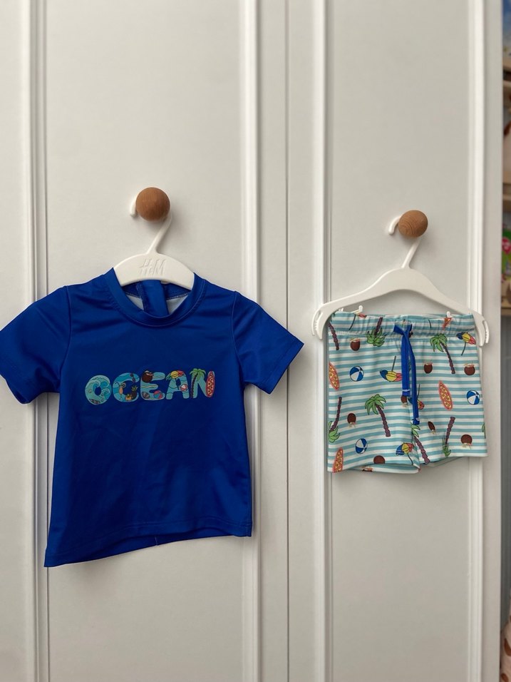 Erkek Çocuk Renkli Baskılı Mavi Mayo Takımı - Görsel 2