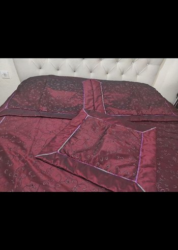 Bordo Nakışlı Yatak Örtüsü tafta kumaş - Görsel 4