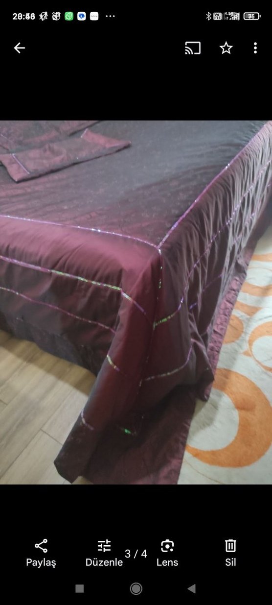 Bordo Nakışlı Yatak Örtüsü tafta kumaş - Görsel 3