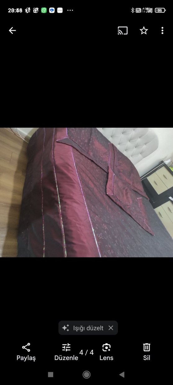 Bordo Nakışlı Yatak Örtüsü tafta kumaş - Görsel 2