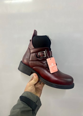 Diğer Burgundy Deri Tokali Biker Bot