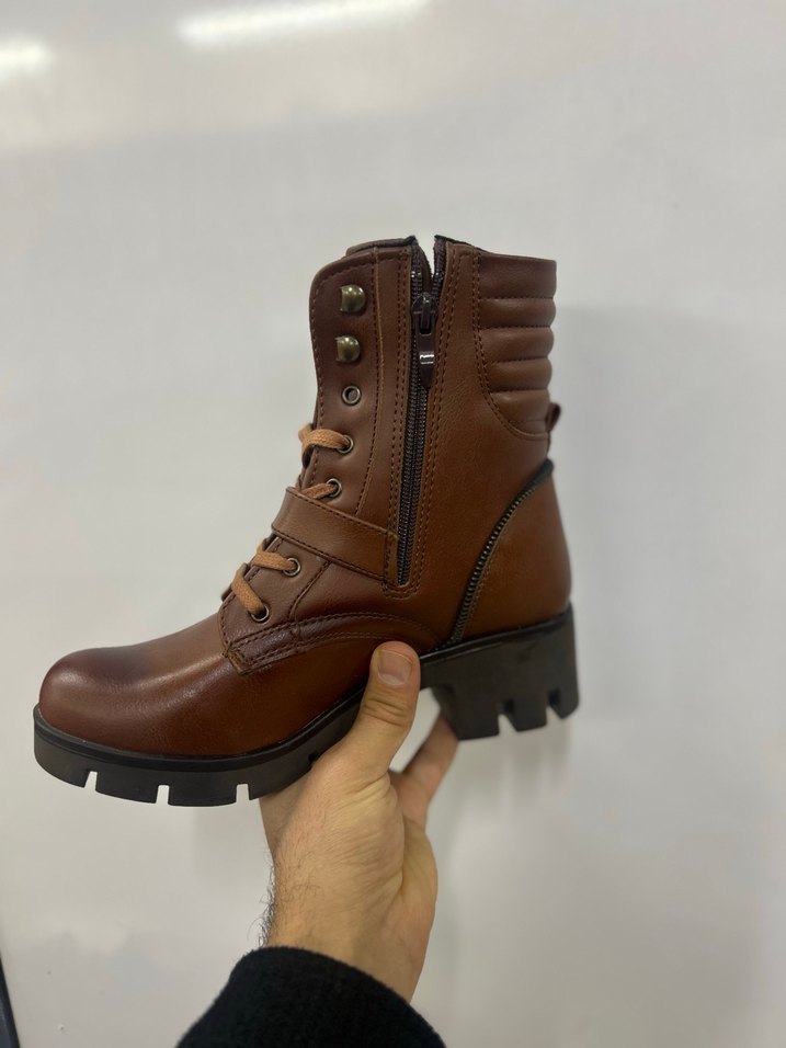 Kahverengi Tokalı Deri Biker Bot - Görsel 2