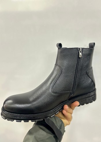 Siyah Deri Erkek Biker Bot - Görsel 2