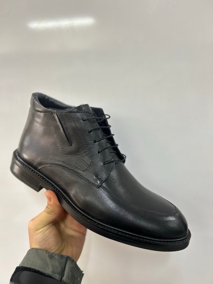Siyah Deri Erkek Klasik Bağcıklı Bot - Görsel 4