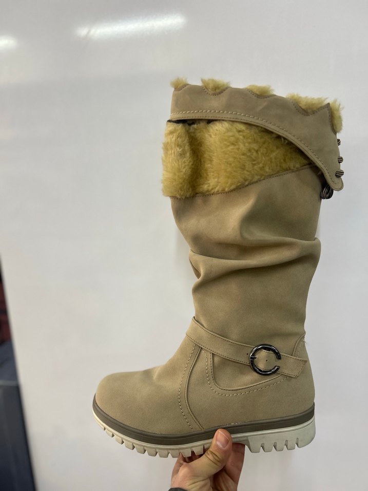 Bej Süet Kürklü Kadın Dolgu Topuk Bot - Görsel 2