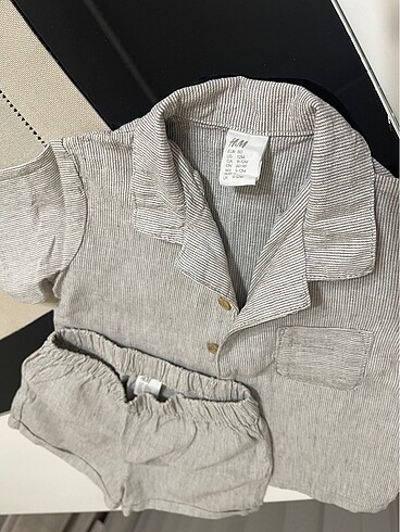 9 Ay Beden H&M Erkek Bebek Keten Gömlek Şort Takım